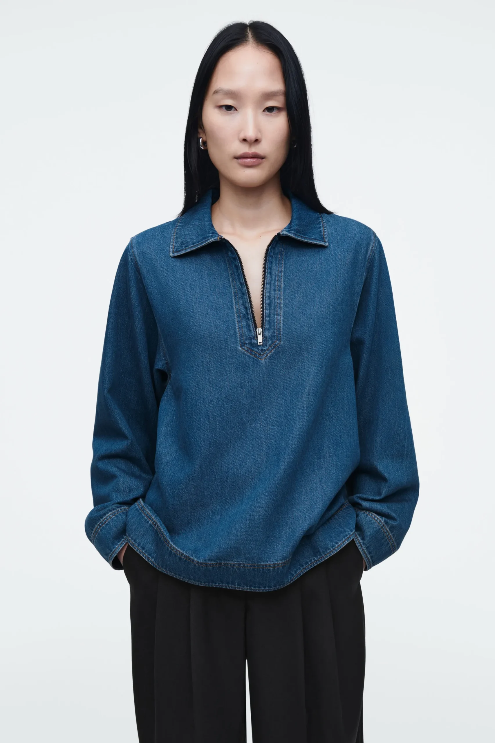 BLUSA DENIM CON MEDIA CREMALLERA*COS Outlet