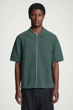 CAMISA DE ALGODÓN DE PUNTO GOFRADO CON CREMALLERA*COS Sale