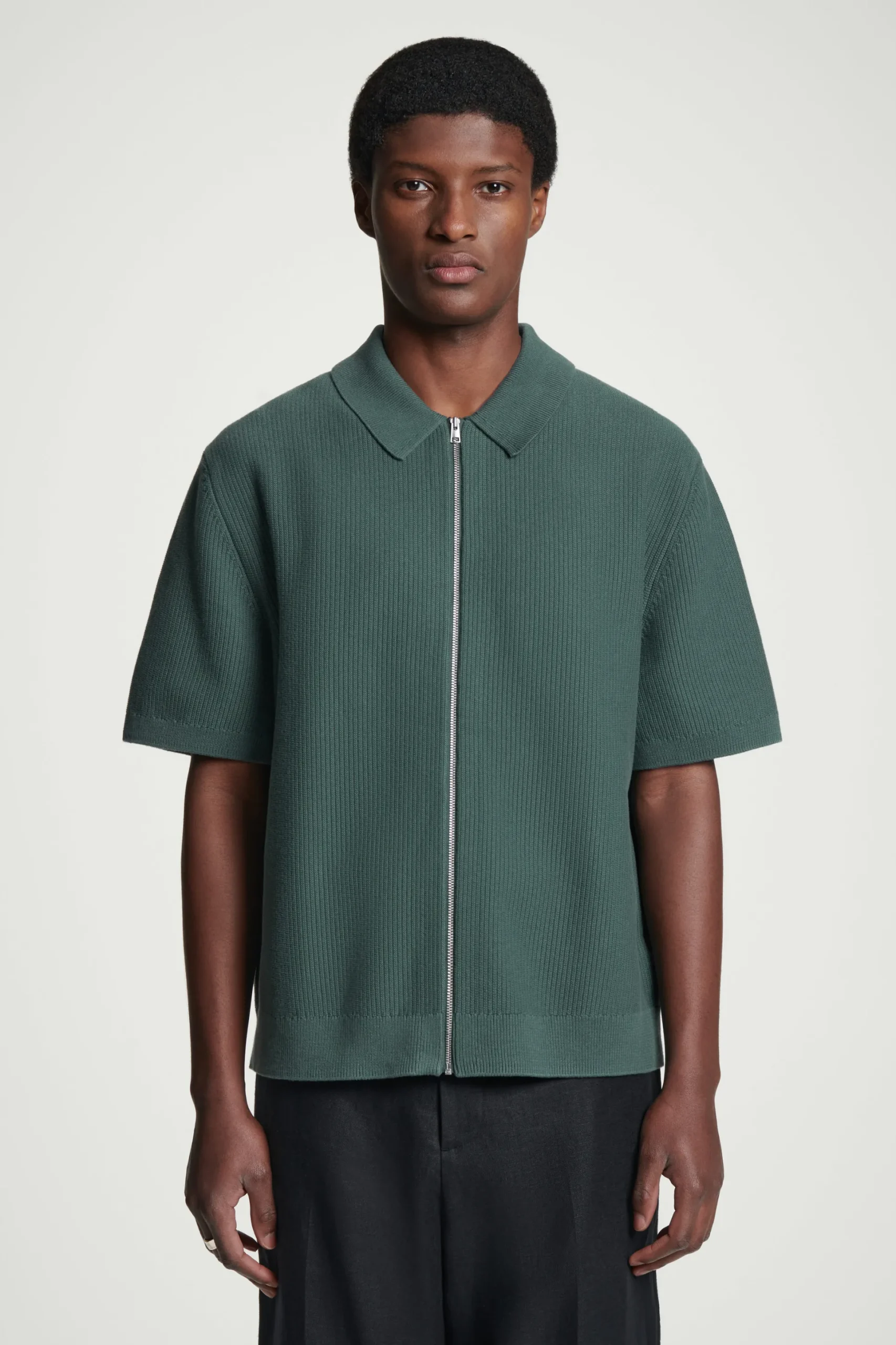 CAMISA DE ALGODÓN DE PUNTO GOFRADO CON CREMALLERA*COS Sale