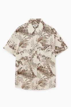 CAMISA DE LINO DE MANGA CORTA, ESTAMPADO BOTÁNICO*COS Outlet