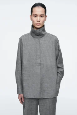 CAMISA LANA Y FRANELA CUELLO EMBUDO RELAXED FIT*COS Sale
