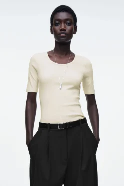 CAMISETA DE ALGODÓN CON CUELLO REDONDO*COS Outlet