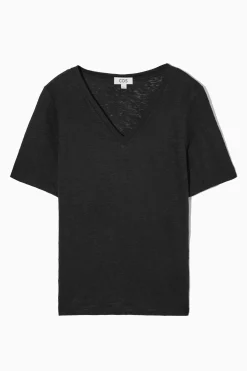 CAMISETA DE LINO CON CUELLO DE PICO REGULAR FIT*COS Best