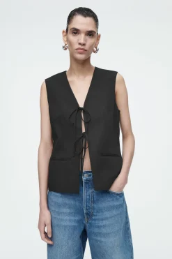 CHALECO CON LAZADA FRONTAL EN MEZCLA DE LINO*COS Outlet