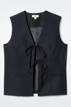 CHALECO CON LAZADA FRONTAL EN MEZCLA DE LINO*COS Sale