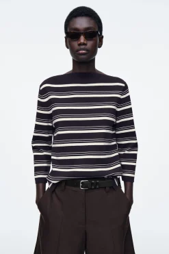 JERSEY DE ALGODÓN A RAYAS CON CUELLO BARCO*COS Clearance