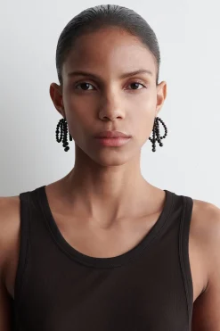 PENDIENTES DE LAZO DE BOLAS PIEDRA GRANATE*COS New
