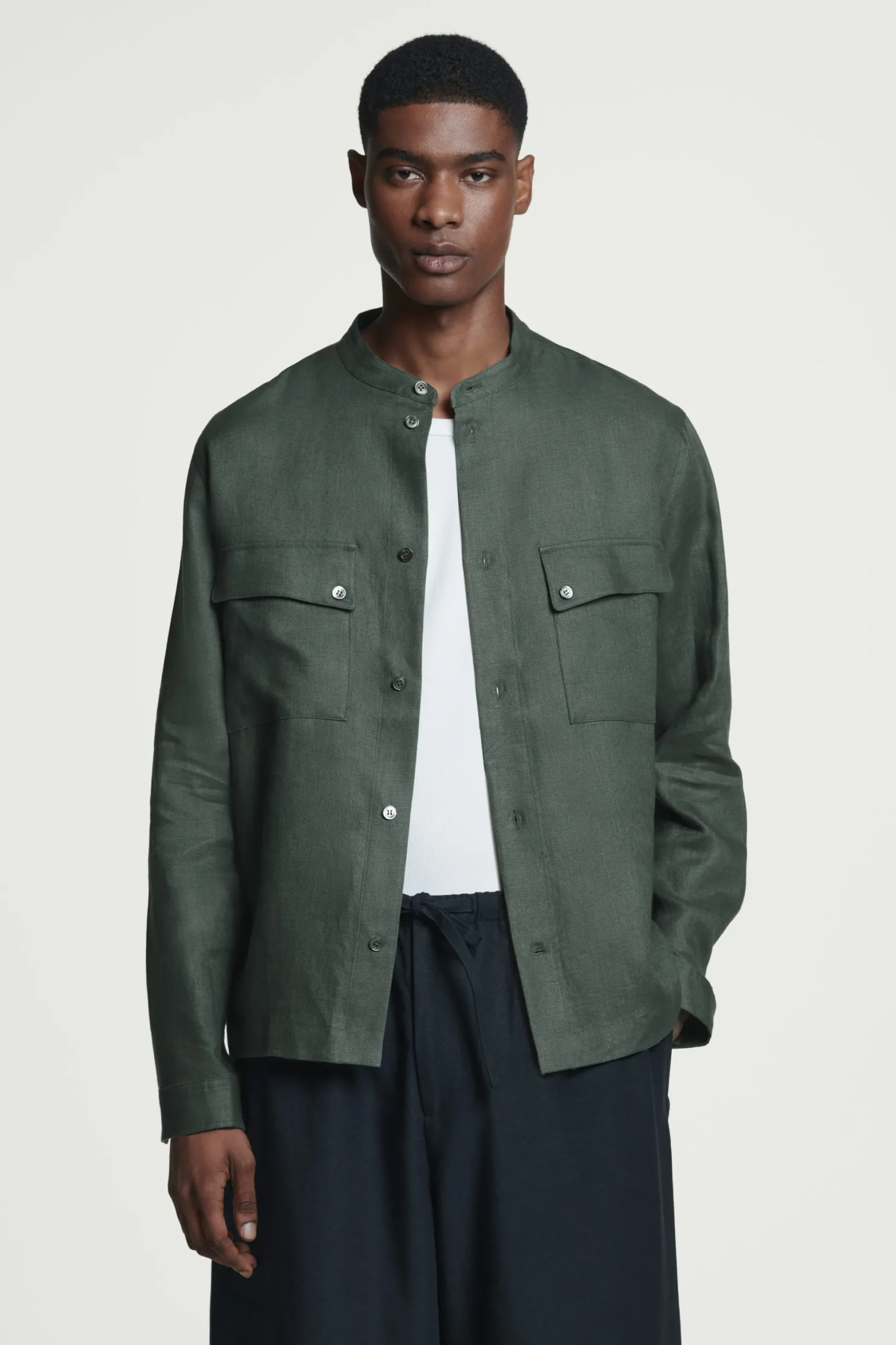 SOBRECAMISA DE LINO CON CUELLO MAO*COS Online