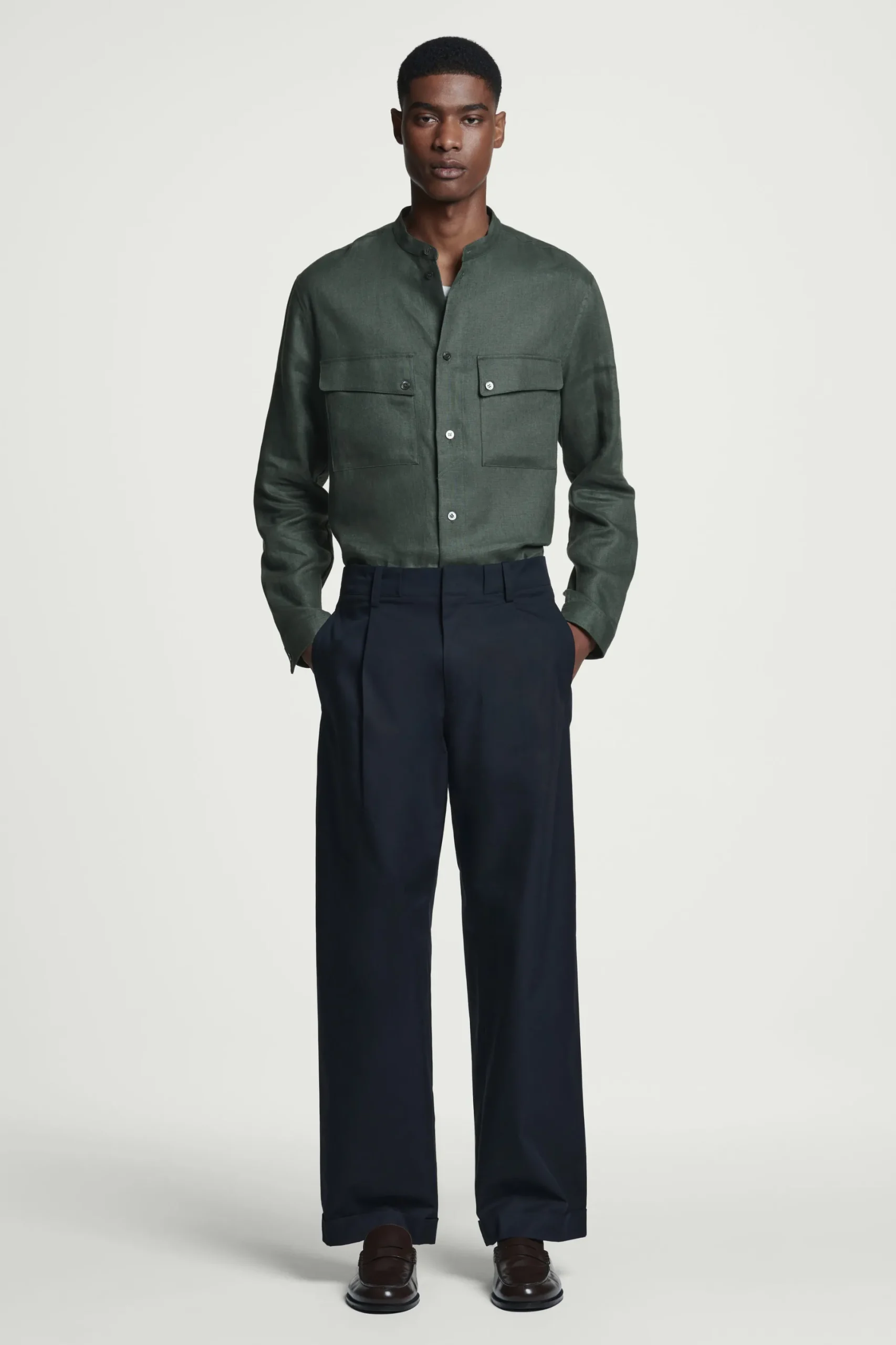 SOBRECAMISA DE LINO CON CUELLO MAO*COS Online