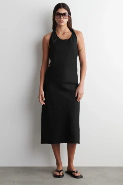 VESTIDO CON CUELLO HALTER EN MEZCLA DE LINO*COS Clearance