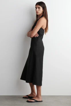 VESTIDO CON CUELLO HALTER EN MEZCLA DE LINO*COS Clearance