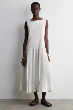 VESTIDO EVASÉ DE ALGODÓN CON CUELLO BARCO*COS Clearance