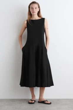 VESTIDO EVASÉ DE ALGODÓN CON CUELLO BARCO*COS Sale