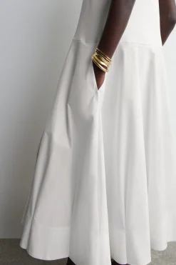 VESTIDO EVASÉ DE ALGODÓN CON CUELLO BARCO*COS Clearance