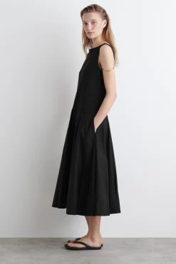 VESTIDO EVASÉ DE ALGODÓN CON CUELLO BARCO*COS Sale