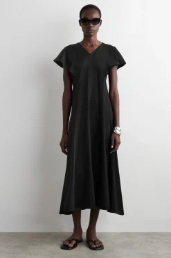 VESTIDO MIDI DE ALGODÓN CON MANGAS PÉTALO*COS Outlet