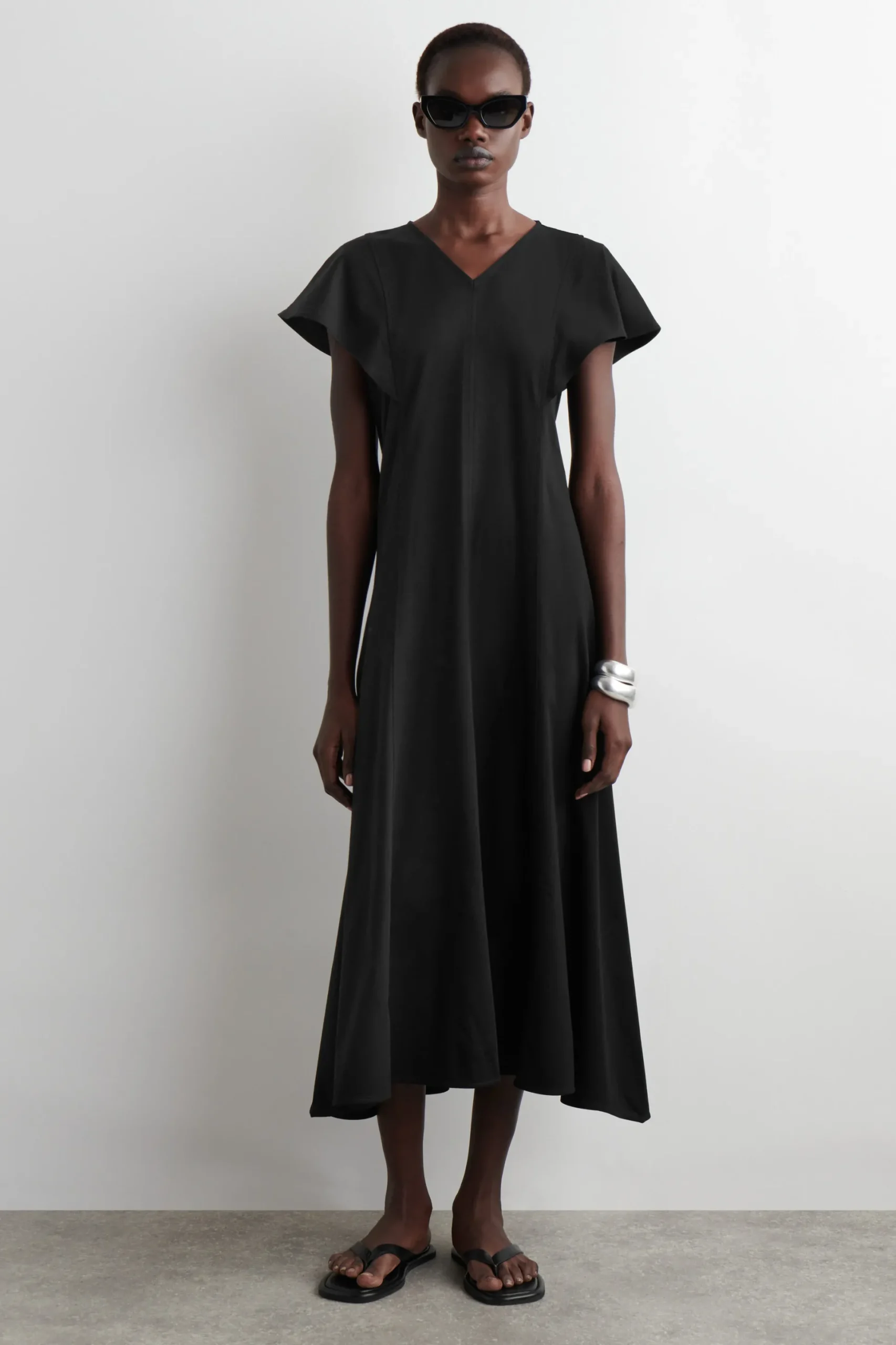VESTIDO MIDI DE ALGODÓN CON MANGAS PÉTALO*COS Outlet