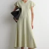 VESTIDO MIDI DE ALGODÓN CON MANGAS PÉTALO*COS Best