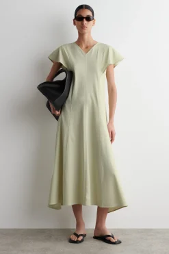 VESTIDO MIDI DE ALGODÓN CON MANGAS PÉTALO*COS Best