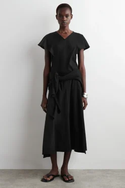 VESTIDO MIDI DE ALGODÓN CON MANGAS PÉTALO*COS Outlet