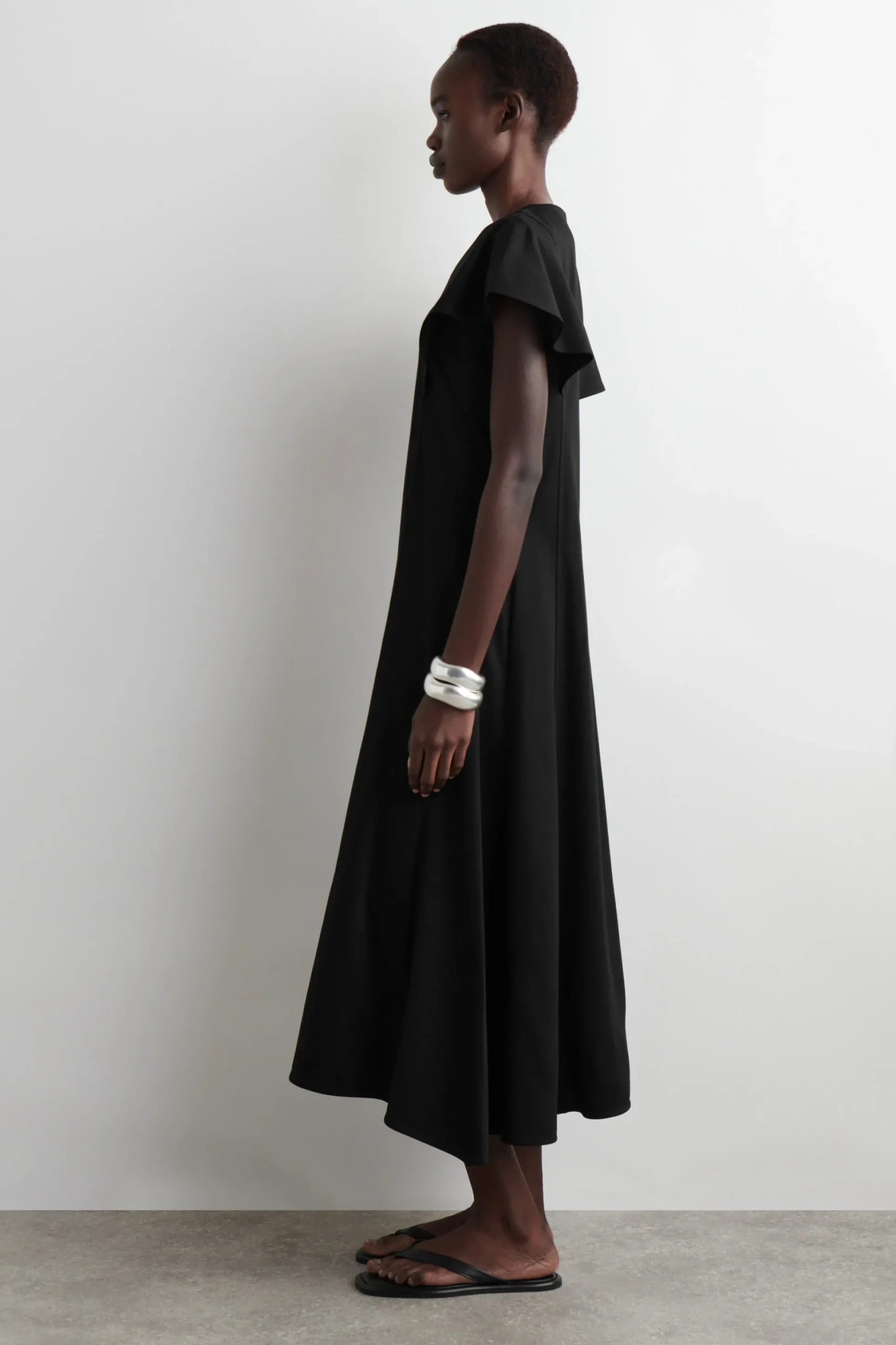 VESTIDO MIDI DE ALGODÓN CON MANGAS PÉTALO*COS Outlet
