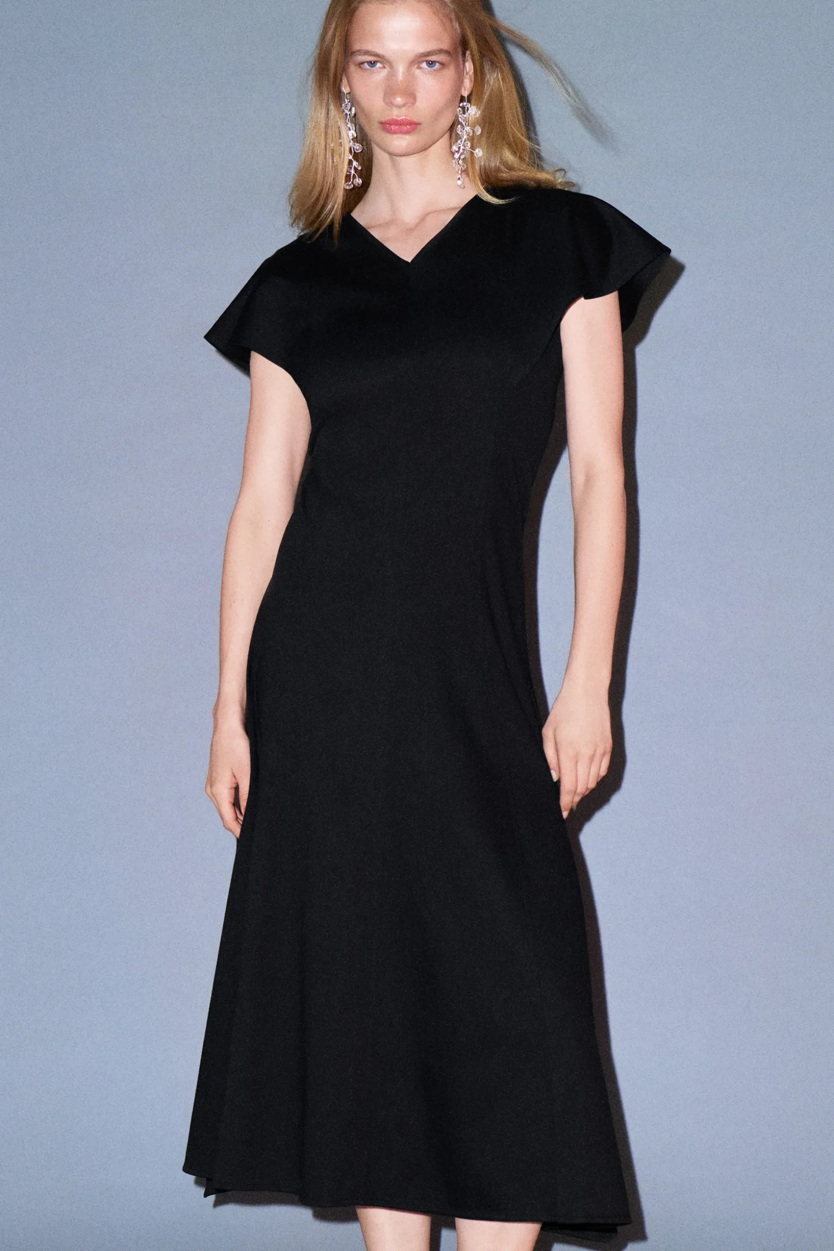 VESTIDO MIDI DE ALGODÓN CON MANGAS PÉTALO*COS Outlet