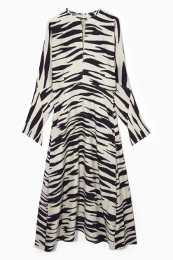 VESTIDO MIDI RECORTADO Y ESTAMPADO DE CEBRA*COS Fashion